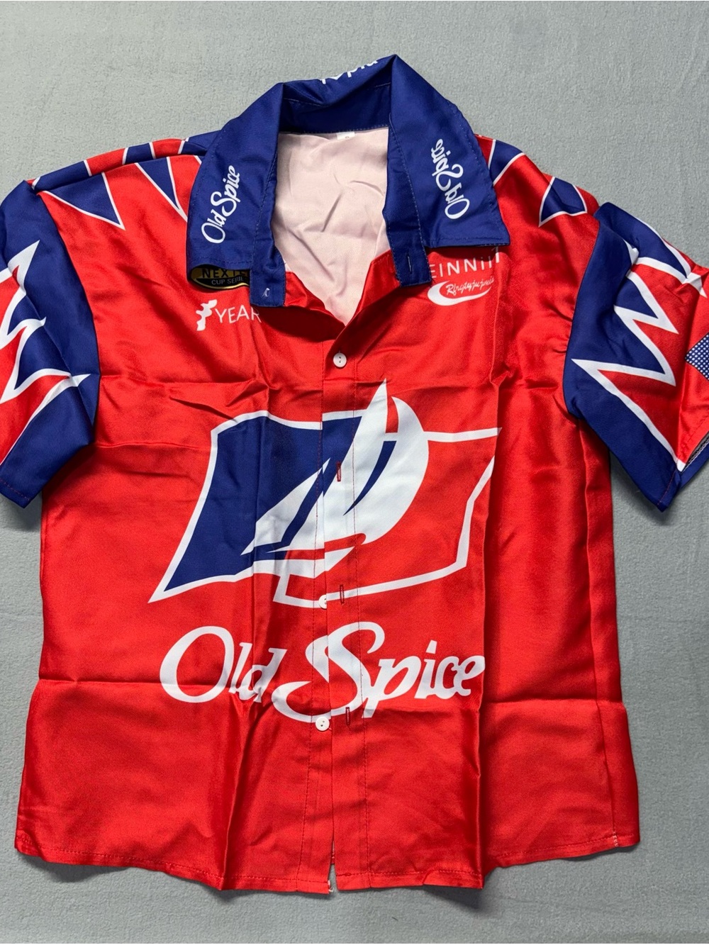Source Unknown Old Spice Red and Blue Racing Jersey Shirt